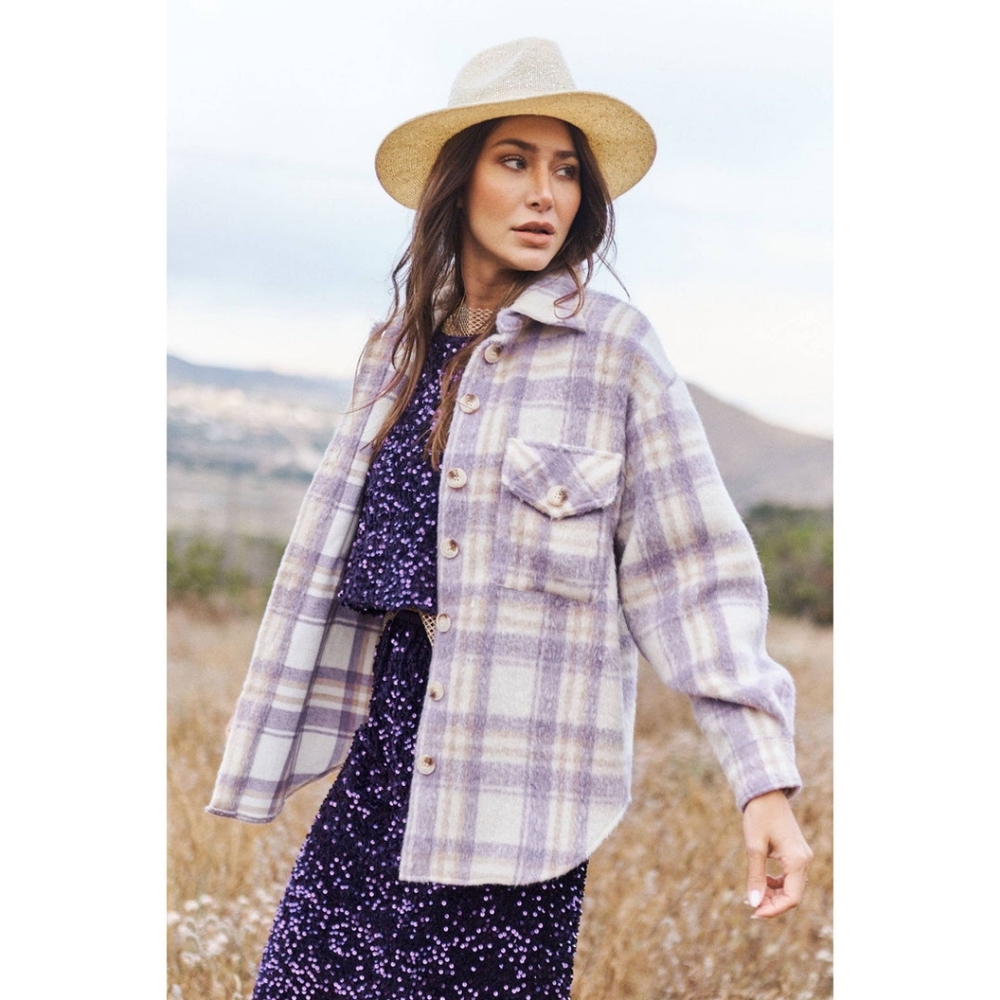 Avec Les Filles Purple Plaid Utility Jacket